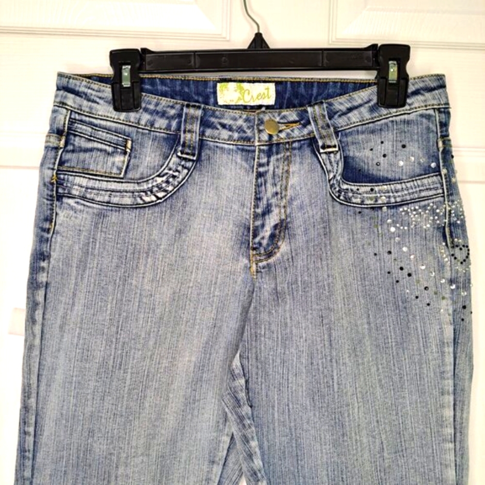 Crest Capris Rhinestone Sparkle Embellished Denim size 9/10 - Picture 4 of 8